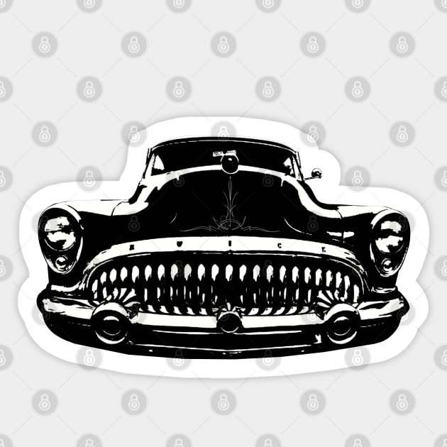 1953 Buick Black and White Sticker by GrizzlyVisionStudio